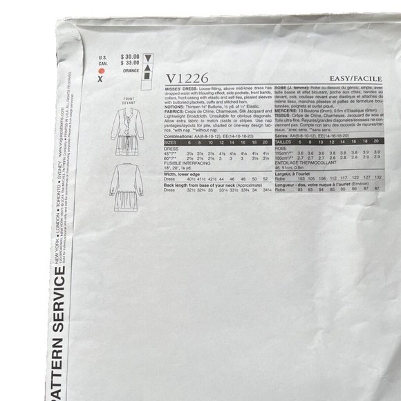 Vogue V1226 Pattern Dress Rebecca Taylor Loose Fitting Drop Waist 14 - 20 Uncut - Picture 3 of 4